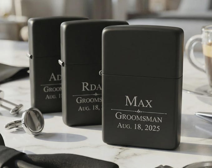 Personalized Black Matte Lighter, Custom Engraved Groomsmen Gift, Best Man Wedding Keepsake