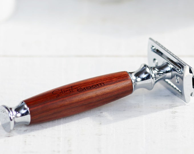 Personalized Wood Handle Razor, Shaving Safety Razor, Sandalwood handle razor, Custom Razor, Gift for him, Groomsman gift, Christmas gift