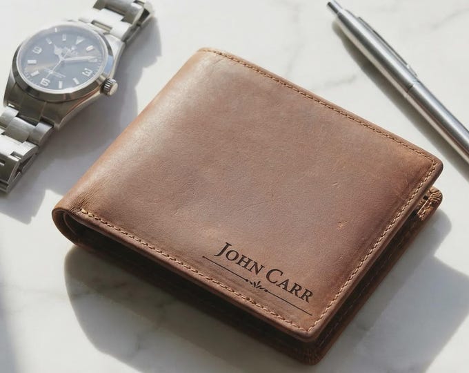 Personalized Leather Wallet, Father's Day Gift, customized Genuine Leather wallet, Anniversary, Graduation, Valentine's, Husband gift