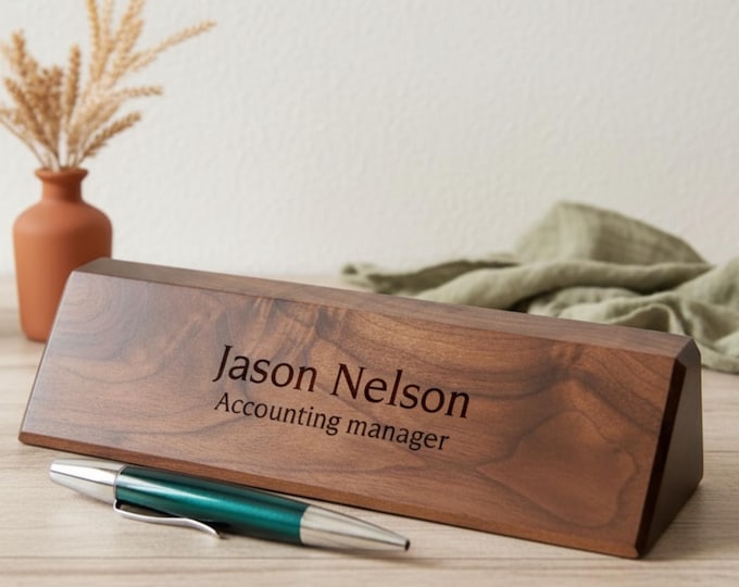 Personalized Wooden Desk Name, Customized Walnut desk name, Executive Personalized Desk Name Plate, wooden office sign