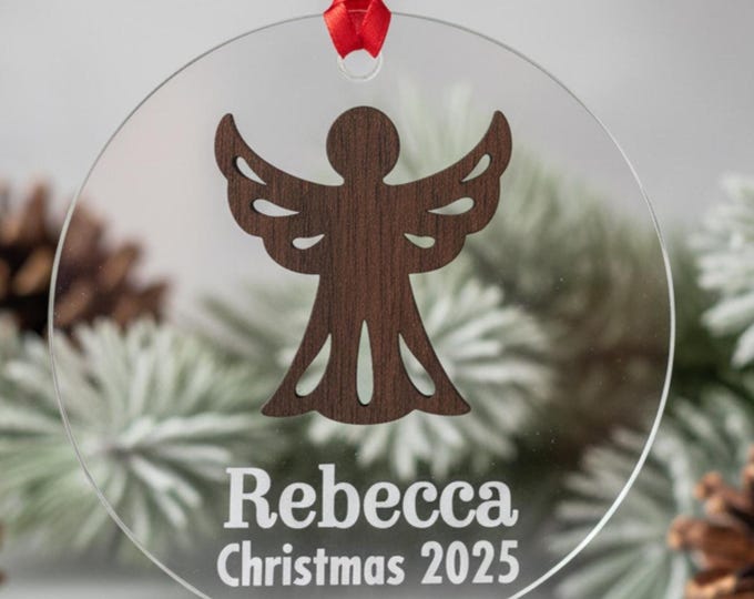 Personalized Family Christmas Ornament: Engraved Walnut Wood & Plexiglass
