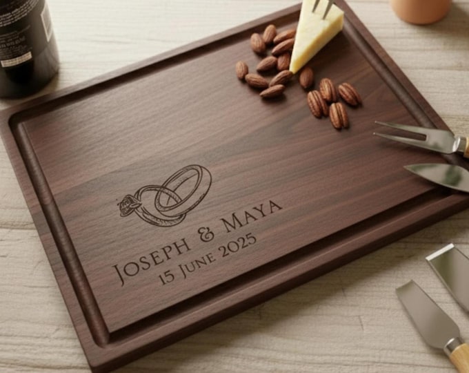 Personalized cutting board, Engagement Rings: Custom Engraved Charcuterie Board, Wedding Gift, Engagement Gift, Couples Gift, Hosting Gift