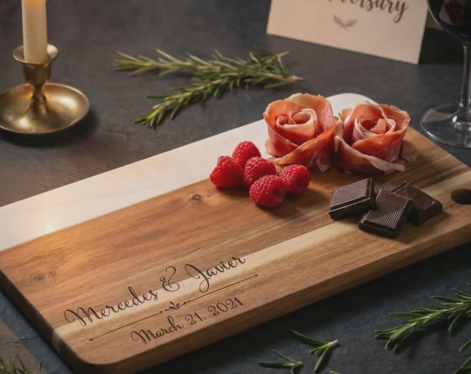 Personalized Charcuterie Board, Wood and Marble Cutting Board: Wedding, Housewarming, Hosting, Engagement, Anniversary, Christmas Gift