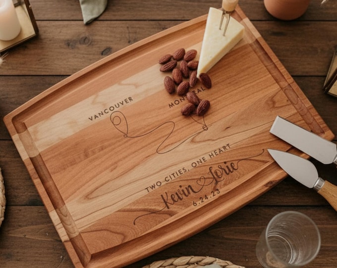 Personalized cutting board, Cities: Custom Engraved Charcuterie Board, Engagement Gift, Housewarming Gift, Couples Gift, Wedding Gift