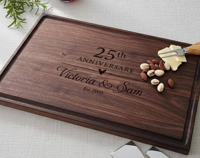 Personalized Cutting Board – 25th Anniversary Gift: Customized Cutting Board, Wedding Anniversary Charcuterie Board, Gift For Parents