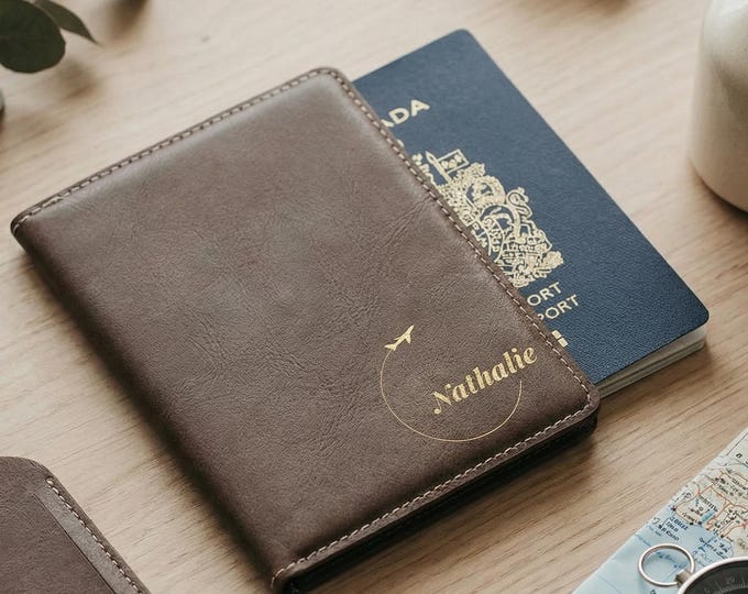Personalized Vegan Leather Passport Holder, Custom Engraved Travel Wallet, Graduation Gift