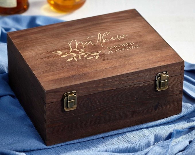 Personalized wooden gift box, Engraved Name Box, Wooden Keepsake box, Groomsman gift box, Rustic Gift Box, Christmas gift box, Baptism gift