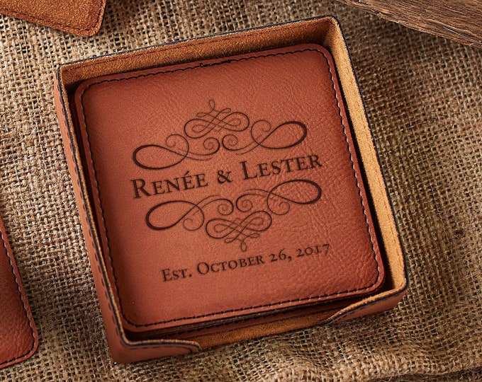 Personalized Leatherette coasters, Housewarming gifts, Wedding gifts, Custom engraved coasters, Gift for the couple, Christmas gift