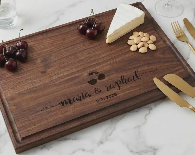 Personalized Cherry Charcuterie Board: Engraved Cutting Board, Couple Gift