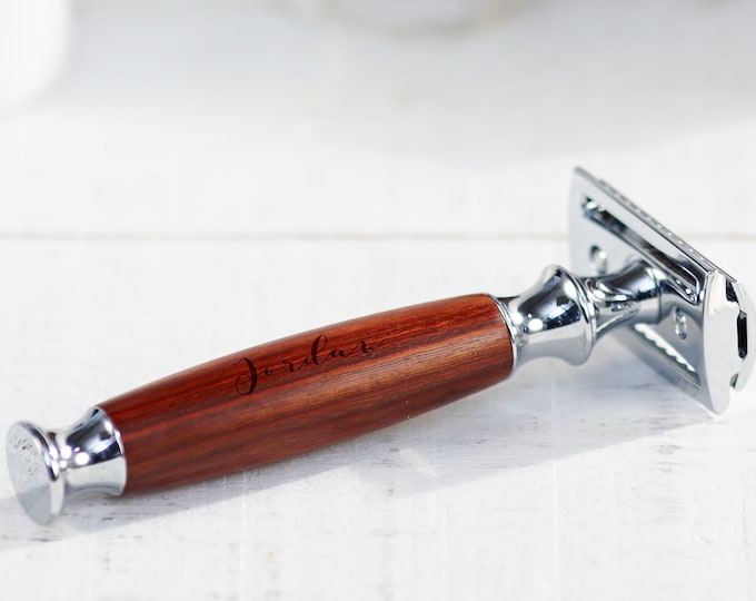 Personalized Wood Handle Razor, Shaving Safety Razor, Sandalwood handle razor, Custom Razor, Gift for him, Groomsman gift, Christmas gift