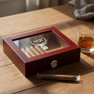 Personalized Cigar Humidor, Engraved Glass Top Cigar Box, Custom Humidor Gift Set, Monogramed Cigar Humidor, Cigar Holder Box, Cigar Kit