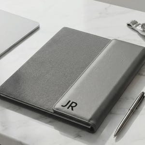 Personalized Executive Portfolio Folder - Custom Monogrammed Grey Canvas Business Gift