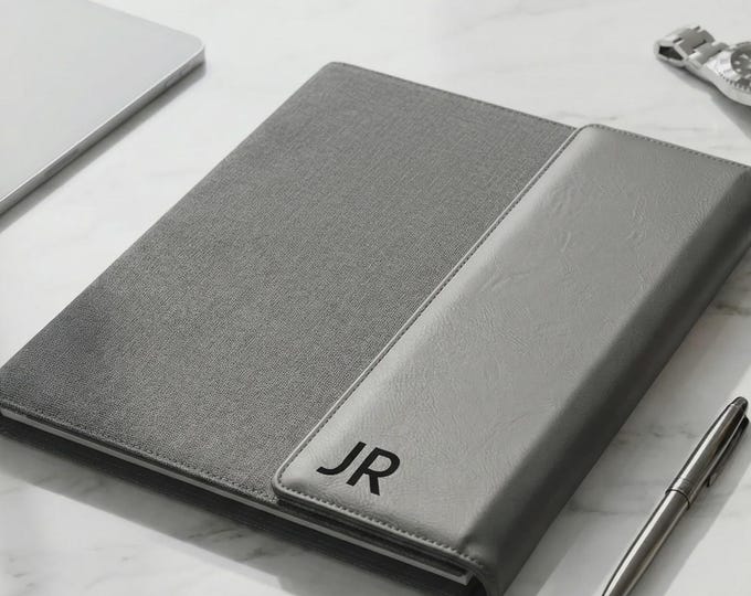Personalized Executive Portfolio Folder - Custom Monogrammed Grey Canvas Business Gift