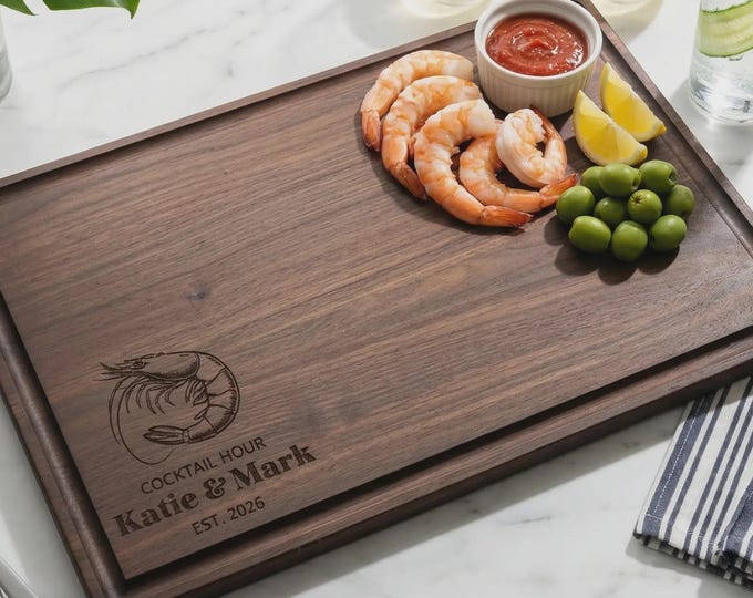 Personalized Cutting Board – Seafood Lover: Custom Engraved Charcuterie Board, Chef, Nautical Kitchen Decor, Shrimp Themed, Anniversary Gift