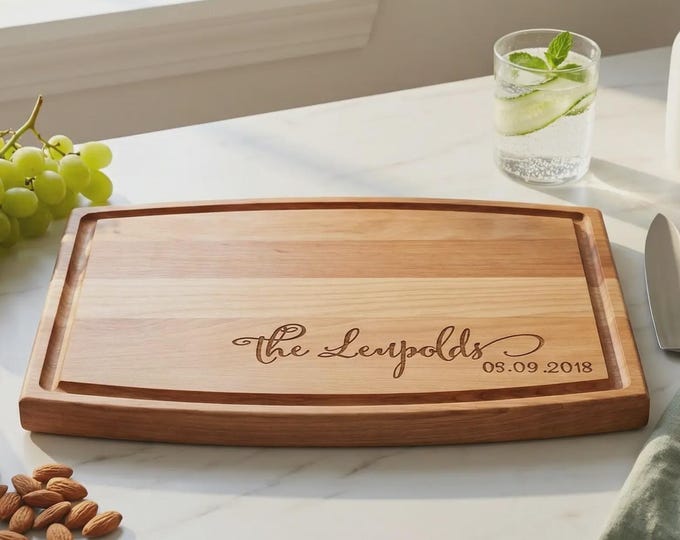 Family Name Wedding Gift | Personalized Cutting Board & Custom Wood Charcuterie Platter with Juice Groove