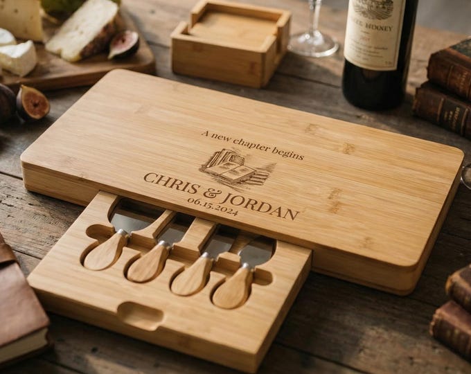 Personalized Charcuterie Board – Book Lovers: Custom Engraved Cheese Board, Housewarming, Kitchen Decor, Book Themed, Couple Gift