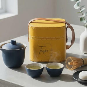 Personalized Compact Portable Travel Tea Set with Laser Engraved Case - Outdoor - Teapot & 3 Cups - Ideal Gift for Her - Mother's Day