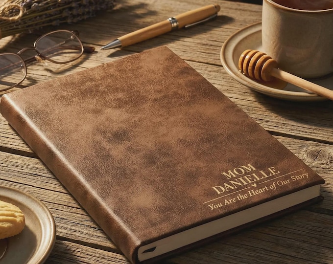 Personalized Mother's Day Vegan Leather Diary, Custom Engraved Leatherette Notebook, Heart of Our Story Keepsake