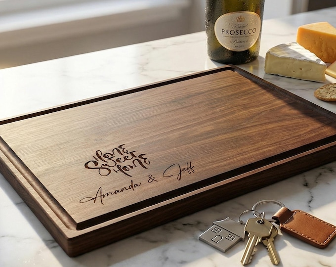 Personalized Home Sweet Home Cutting Board, Custom Engraved Charcuterie Board, Housewarming, Realtor closing, Couples Gift