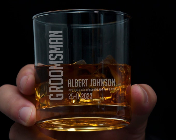 Personalized Whiskey Glass, Groomsmen Gift, Custom Rocks Glass, Engraved Glass, Scotch Glasses, Monogram Whiskey Glass