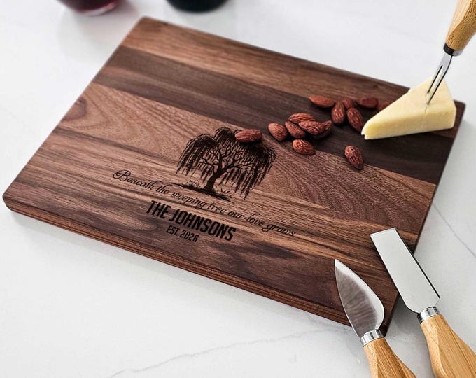 Personalized cutting board – Weeping Tree: Customized Charcuterie for Wedding, Willow Tree, Wedding Gift, Housewarming Gift, Engagement Gift