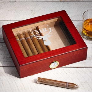 Personalized Cigar Humidor, Engraved Glass Top Cigar Box, Custom Humidor Gift Set, Monogramed Cigar Humidor, Cigar Holder Box, Cigar Kit