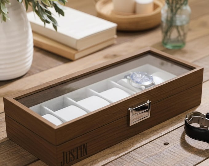 Personalized Walnut Watch Box: Engraved 6-Watch Storage Case