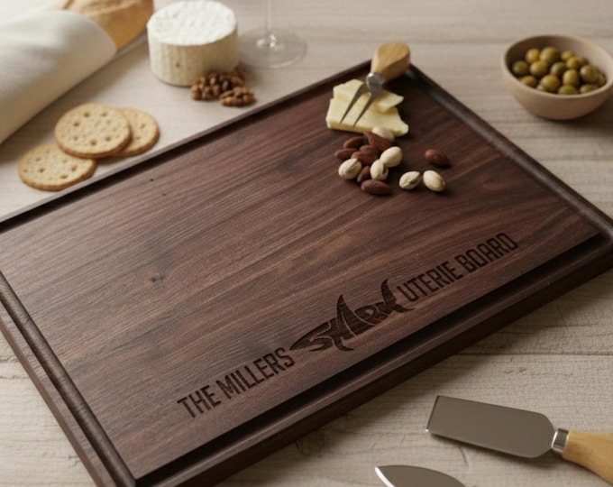 Personalized Cutting Board, Customized Charcuterie Board: Shark Themed, Funny Gift, Shark Board Wedding Gift, Anniversary Gift, Hosting Gift