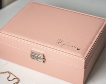 Joyero personalizado de polipiel rosa: almacenamiento elegante y personalización impresionante, perfecto para el Día de la Madre y el Día de San Valentín