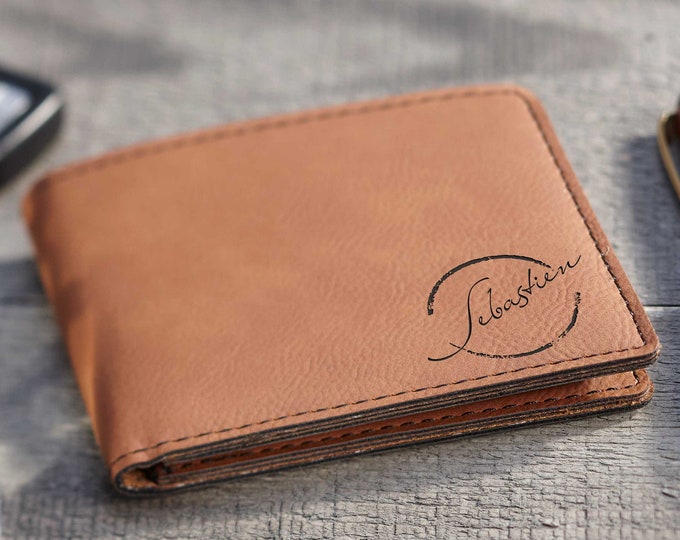 Personalized Vegan Leather Wallet for Men - Custom Engraved Faux-Leather Wallet, Groomsmen Gifts, Father's Day, Birthdays & Graduation