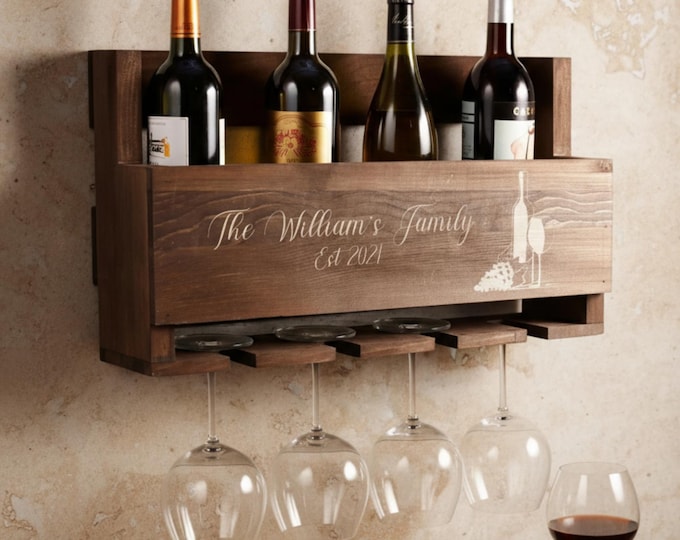 Personalized Wine Rack, Customized Bottle Wine Rack, Rustic Wine Rack, Wall Mounted Wine Rack, Gift for the couple, Christmas Gift