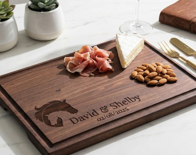 Horse Lover Gift for Couple | Personalized Cutting Board & Rustic Ranch Wedding Present