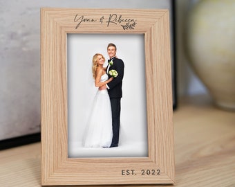 Personalized photo frame for Newlyweds, Custom engraved photo frame, Gift for the couple, wedding gift, Home Decor, Cherished Memories.