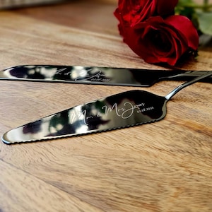 Personalized Wedding Cake Knife and Server Set: Laser Engraved with Four Color Options, Custom knife and server set, wedding gift image 1