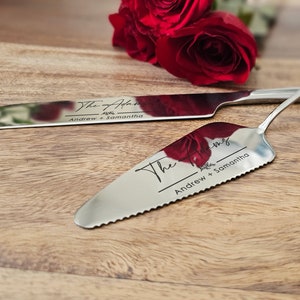 Personalized Wedding Cake Knife and Server Set: Laser Engraved with Four Color Options, Custom knife and server set, wedding gift image 1