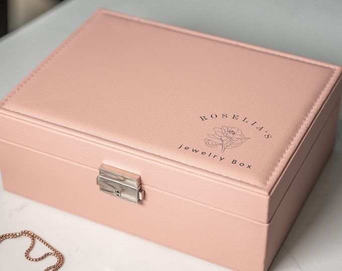 Personalized Pink Leatherette Jewelry Box: Elegant Storage & Stunning Customization - Perfect for Mother's Day, Valentine's Day