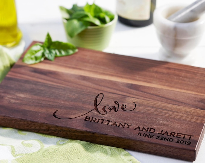 Personalized Engraved Cutting Board for Wedding, Housewarming  or Christmas Gift, Engraved Wooden Cutting Board, Monogrammed walnut board