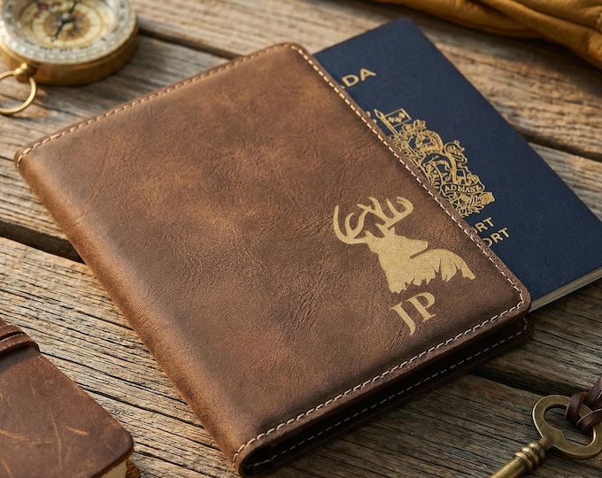 Personalized Passport Cover – Rustic Engraved vegan Elk passport holder | Nature-Inspired Outdoor Travel Accessory and Unique Gift