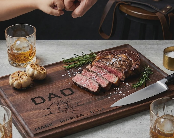 Personalized Cutting Board for Dad, Custom Engraved Fist Bump Wood Platter, Father’s Day Serving Tray
