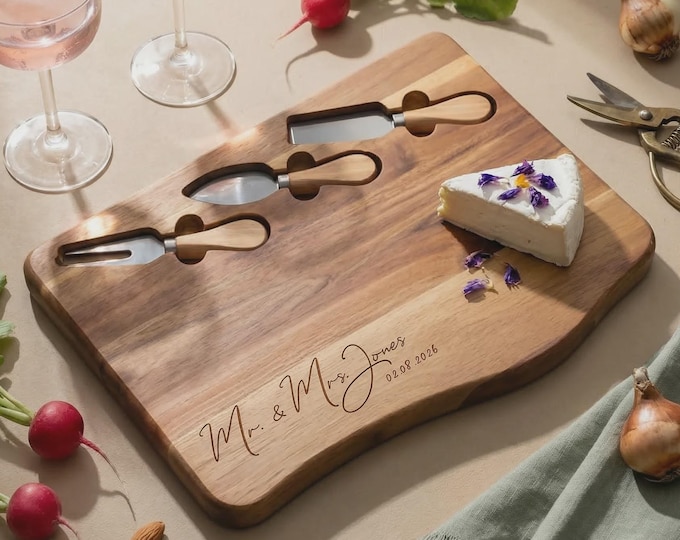 Personalized Charcuterie Board | Engraved Cheese Board with Tools | Newlywed, Housewarming, Couples Gift