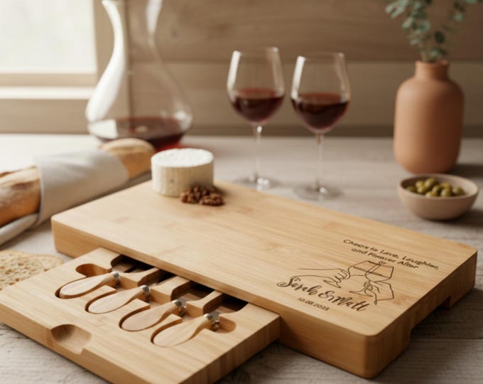Personalized Bamboo Charcuterie Board: Engraved Cheese Board, Couple Gift