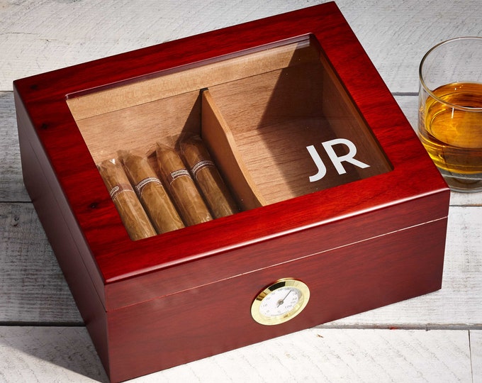 Personalized Cigar Humidor, Engraved Glass Top Cigar Box, Custom Humidor Gift Set, Monogramed Cigar Humidor, Cigar Holder Box, Cigar Kit