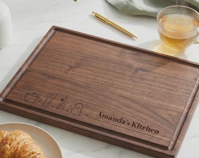 Personalized Wooden Cutting Board for Mom, Custom Engraved Kitchen Line Art Charcuterie Tray