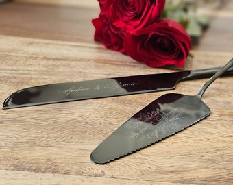 Ensemble couteau et service personnalisé pour gâteau de mariage : gravure au laser avec quatre options de couleurs, ensemble couteau et service personnalisé, cadeau de mariage