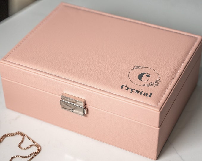 Personalized Pink Leatherette Jewelry Case: Elegant Storage & Stunning Personalization - Perfect for Mother's Day, Valentine's Day