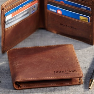 Personalized Leather Wallet, Father's Day Gift, customized Genuine Leather wallet, Anniversary, Graduation, Valentine's, Husband gift