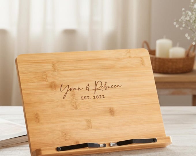 Personalized Bamboo iPad and Recipe Holders-The Perfect Gift for Couples, Custom cookbook stand, Engraved recipe and iPad stand, Chef easel