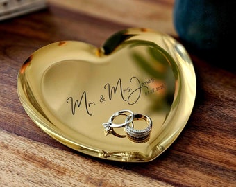 Customized Heart Ring Dish | Engraved Stainless Steel | Silver, Gold, Black | Engagement & Wedding Gift | Bride To Be Gift