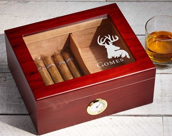 Personalized Cigar Humidor, Engraved Glass Top Cigar Box, Custom Humidor Gift Set, Monogramed Cigar Humidor, Cigar Holder Box, Cigar Kit