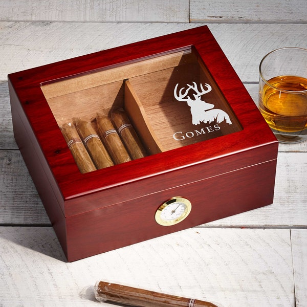 Personalized Cigar Humidor, Engraved Glass Top Cigar Box, Custom Humidor Gift Set, Monogramed Cigar Humidor, Cigar Holder Box, Cigar Kit